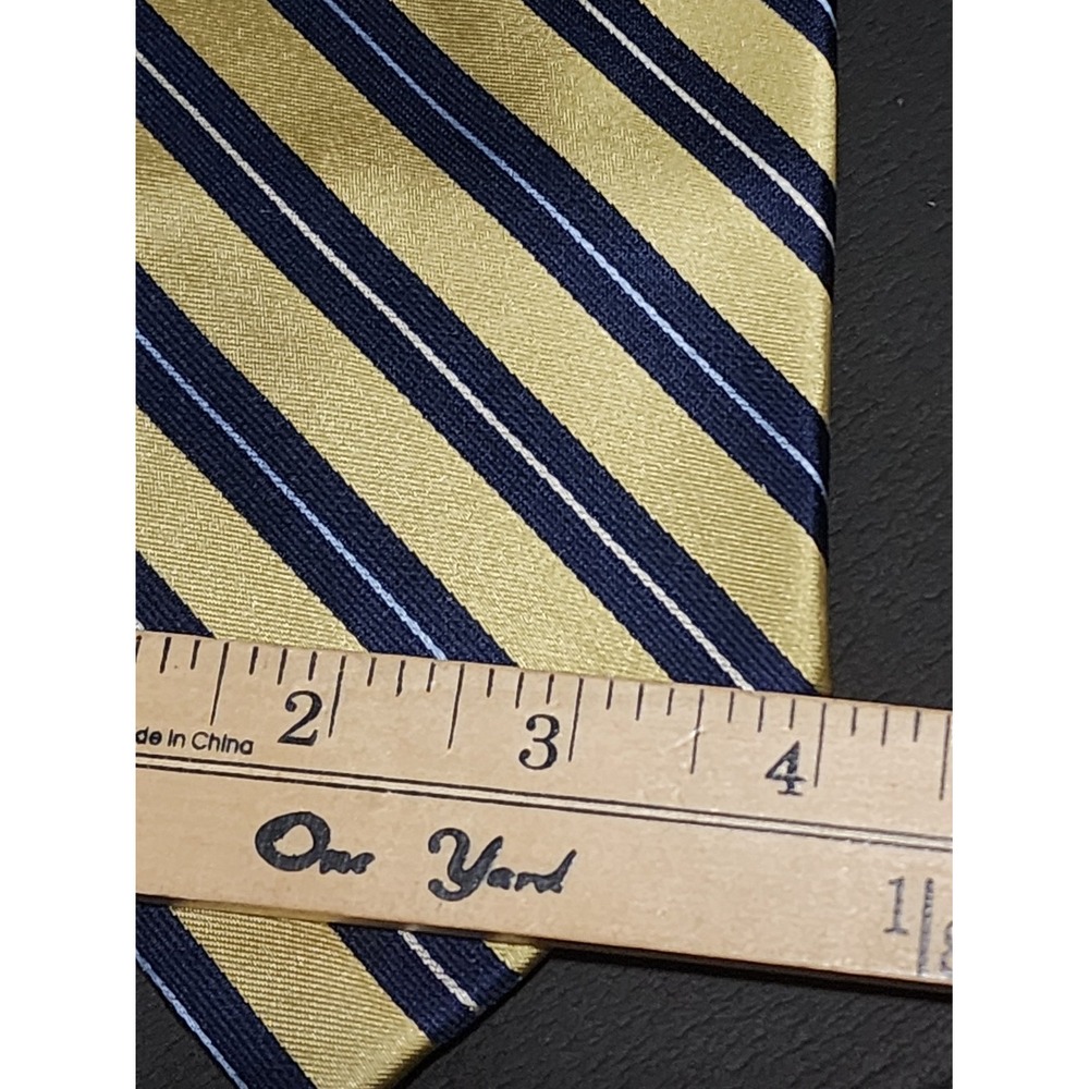 Izod Mens Silk Necktie Yellow Blue Striped Classic Preppy - Picture 4 of 5